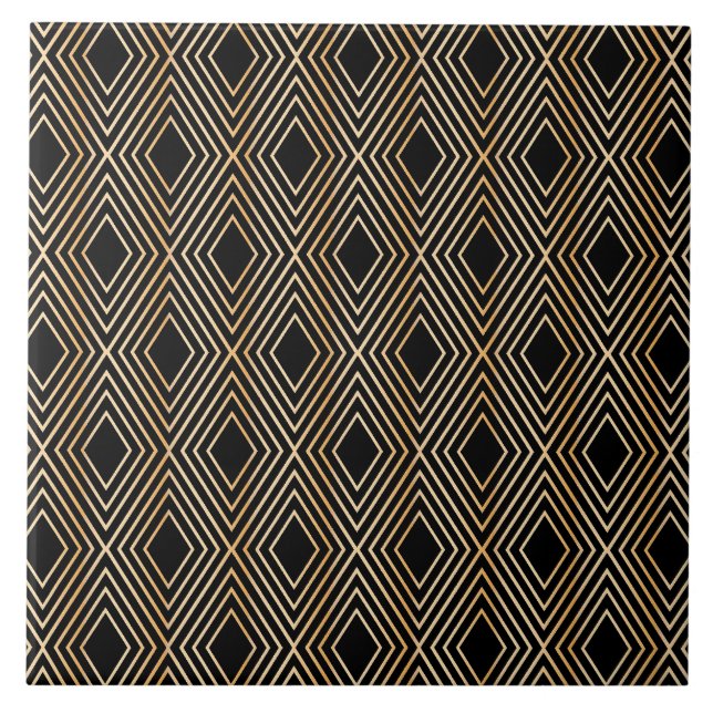 Carreau Motif Diamant noir et or (Devant)