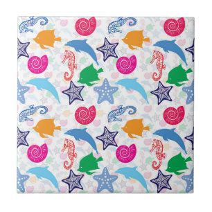 Carreau Motif d'illustration d'animaux de mer colorés