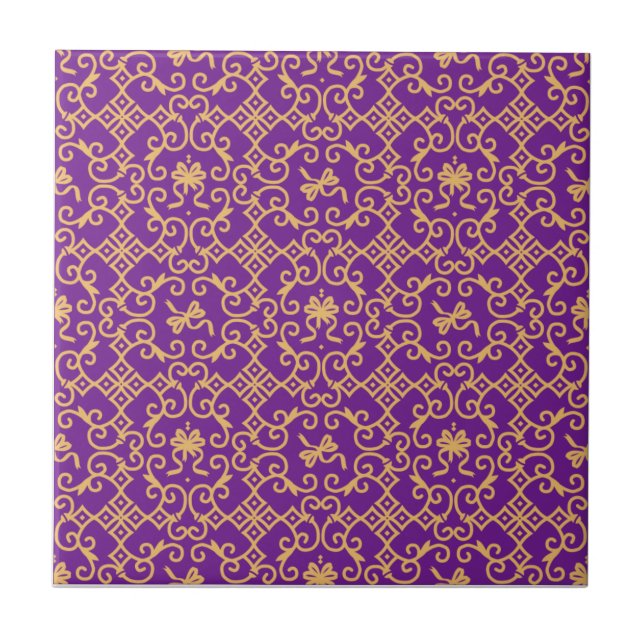 Carreau Motif doré avec tuile en céramique violette Arrièr (Devant)