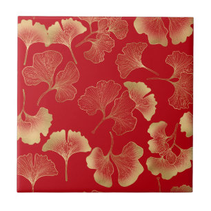 Carreau Motif doré de feuilles de ginkgo d'automne élégant