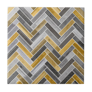 Carreau Motif d'os de hareng en gris et jaune