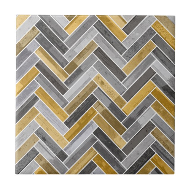 Carreau Motif d'os de hareng en gris et jaune (Devant)
