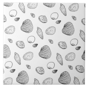 Carreau Motif élégant Black White Seashells