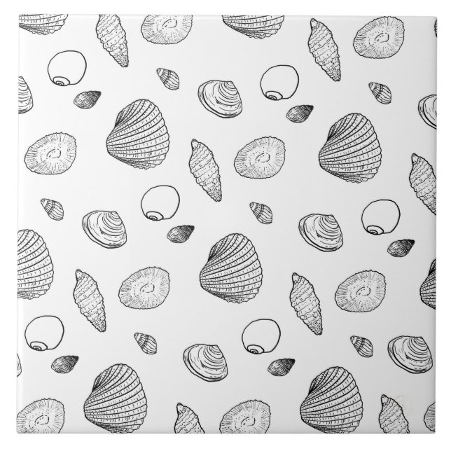 Carreau Motif élégant Black White Seashells (Devant)