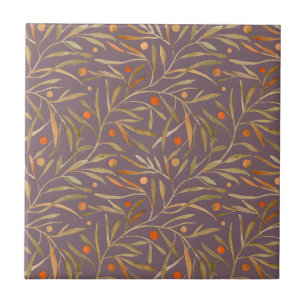 Carreau Motif élégant de feuille à l'aquarelle  Fond viole