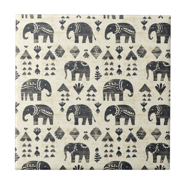 Carreau Motif éléphant bohème tribal (1) (Devant)