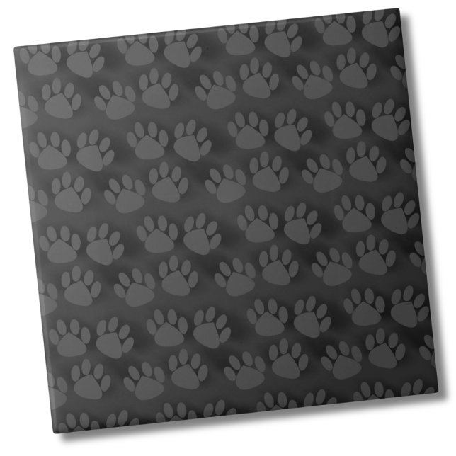 Carreau Motif Empreinte de patte mou (Black Gray Paw Prints Pattern Ceramic Tile)