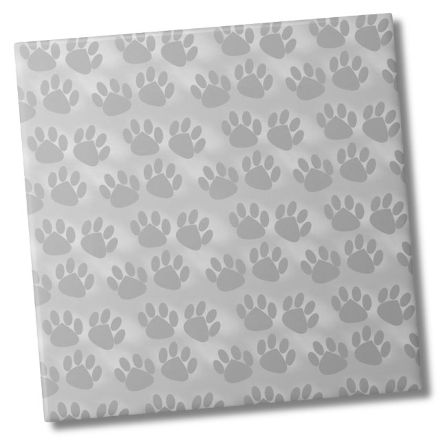 Carreau Motif Empreinte de patte simple (Light Gray Paw Prints Pattern Ceramic Tile)