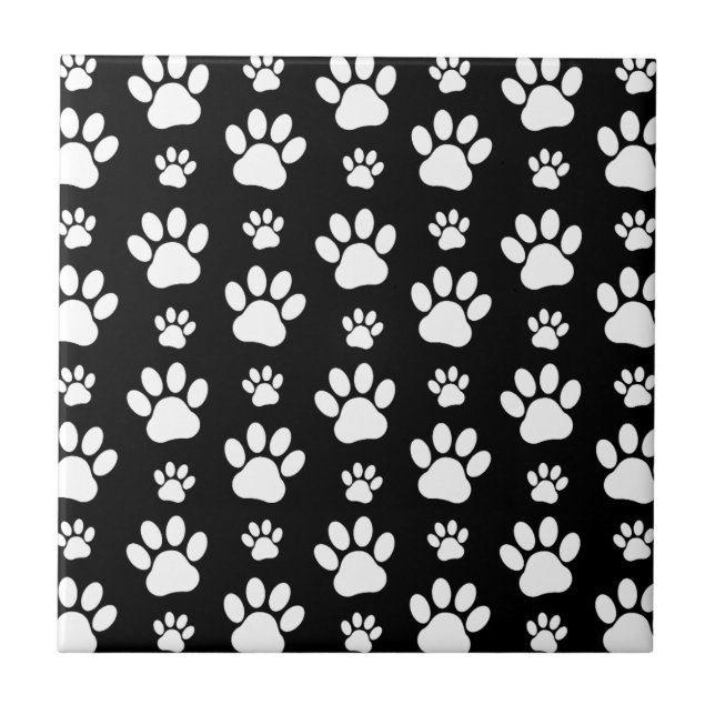 Carreau Motif, Empreintes de pattes, pattes de chien, noir (Devant)
