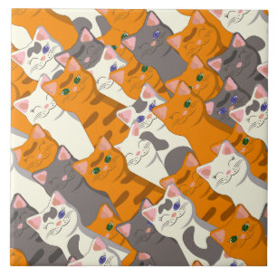 Carreau Motif en diagonale du chat noir blanc gingembre