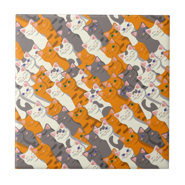 Carreau Motif en diagonale du chat noir blanc gingembre (Devant)