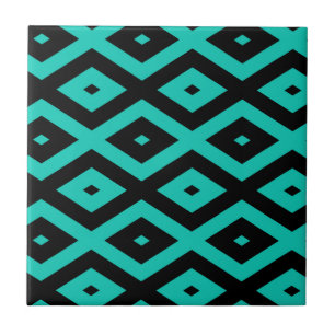 Carreau Motif en diamant noir et turquoise