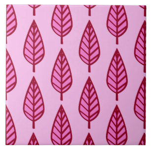 Carreau Motif en feuille de hêtre, en céramique rose et bo