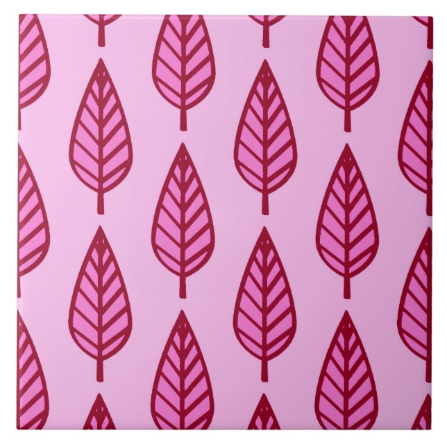 Carreau Motif en feuille de hêtre, en céramique rose et bo (Devant)