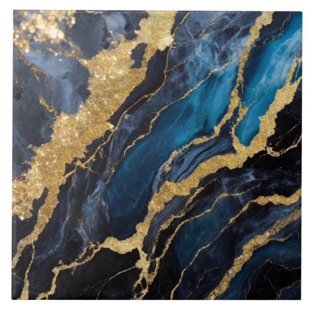 Carreau Motif en marbre bleu avec or (Devant)