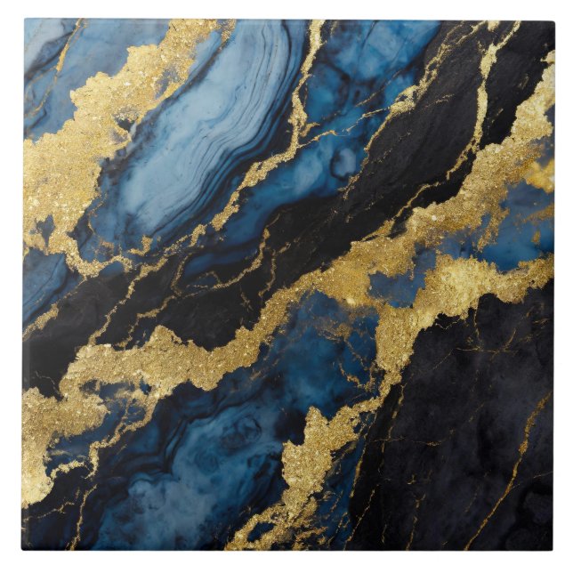Carreau Motif en marbre bleu avec or (Devant)