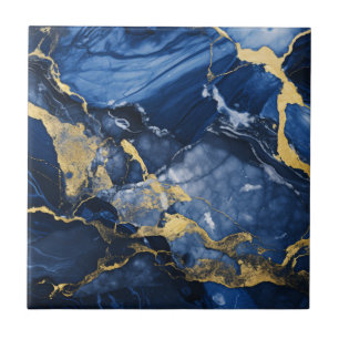 Carreau Motif en marbre bleu marine et or