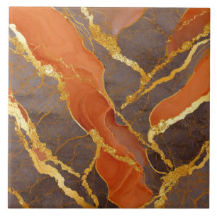 Carreau Motif en marbre orange avec or