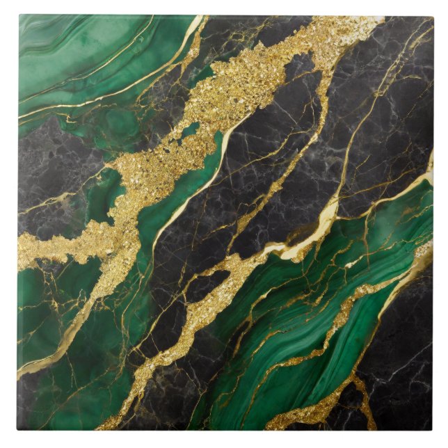 Carreau Motif en marbre vert avec or (Devant)