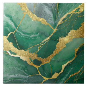 Carreau Motif en marbre vert avec or