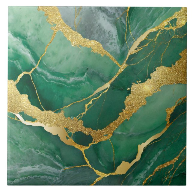 Carreau Motif en marbre vert avec or (Devant)