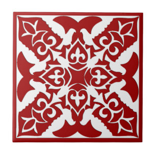 Carreau Motif en mosaïque marocaine, rouge profond et bla
