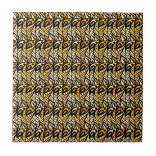 Carreau Motif en plumes de paon noir et or Whimsical