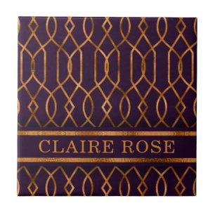 Carreau Motif en treillis or violet géométrique chic