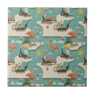 Carreau Motif Estival au Bord de la Piscine avec des Flama