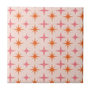 Carreau Motif étoilé Rétro Milieu de Siècle Rose Orange