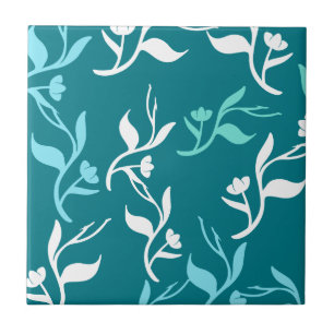 Carreau Motif Feuille blanc Turquoise