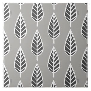 Carreau Motif feuille de hêtre, gris argenté, graphite et