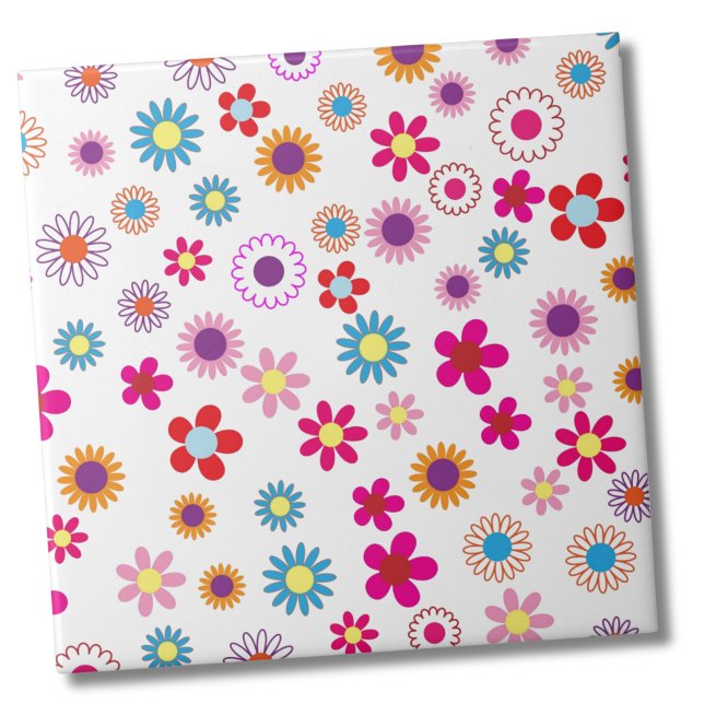 Carreau Motif Fleur Cute Daisy (Cute Retro Groovy Daisy Flower Pattern ceramic tile)
