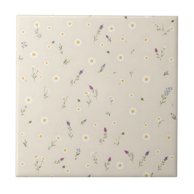 Carreau Motif Fleur sauvage éparpillé avec marguerites (Devant)