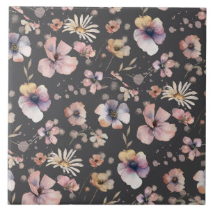 Carreau Motif Fleurs Sauvages Aquarelle Bohème Triste