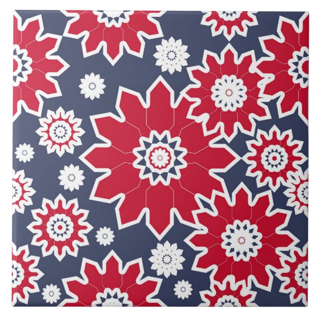 Carreau motif floral Abstrait, bordeaux, blanc, bleu (Devant)
