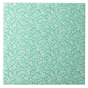 Carreau Motif floral antique blanc vert en bon état de cr