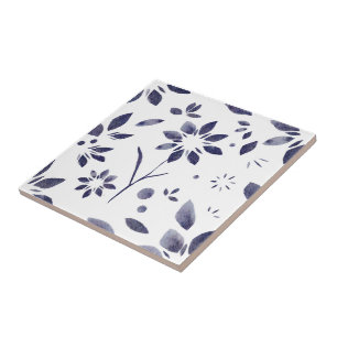 Carreau Motif floral aquarelle bleue
