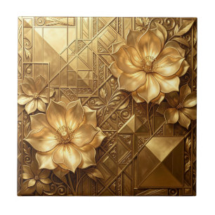 Carreau Motif floral Art Déco doré luxueux en relief