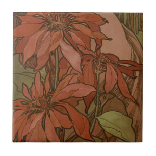 Carreau Motif floral Art nouveau de Mucha à la Poinsettia 