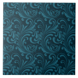 Carreau Motif floral baroque bleu sarcelle élégant 