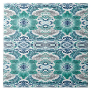 Carreau Motif floral baroque sarcelle et bleu élégant