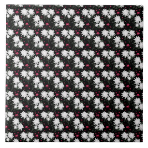 Carreau Motif floral blanc élégant sur fond noir