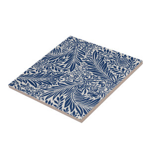 Carreau motif floral bleu avec feuilles et fleurs diverses
