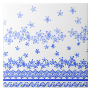 Carreau Motif floral bleu et blanc,
