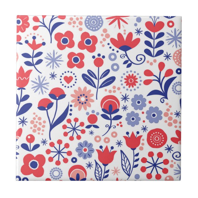 Carreau Motif floral bleu et de corail (Devant)