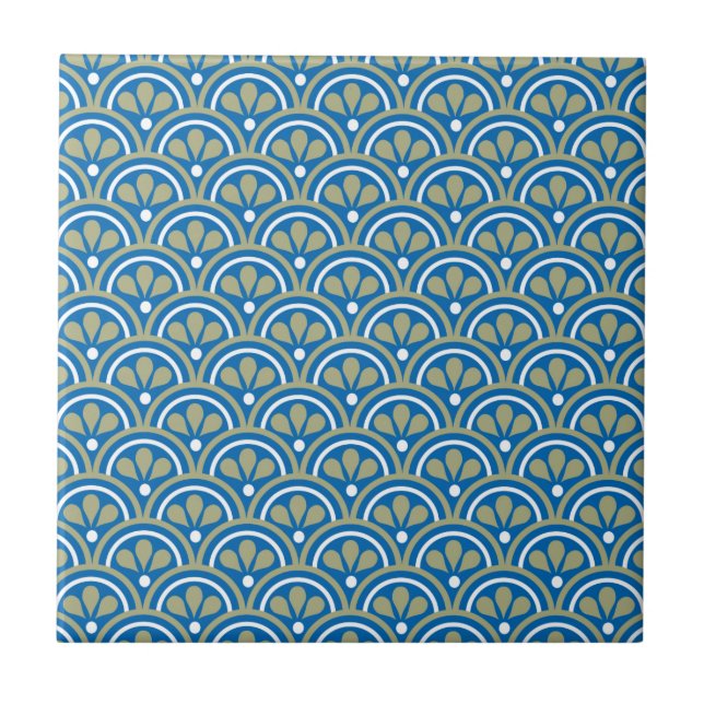 Carreau Motif floral bleu et kaki d'art déco (Devant)