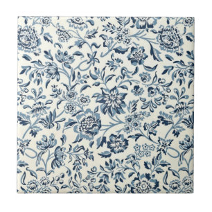 Carreau motif floral bleu vintage et blanc