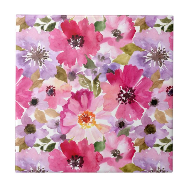 Carreau Motif floral d'aquarelle d'été (Devant)