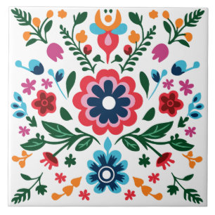 Carreau Motif floral d'art populaire Fleurs colorées